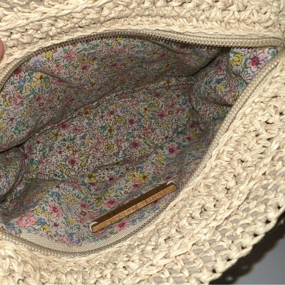 Fossil Embroidered Floral Wicker Grass Straw Wood Handles Bag Tropical Vacation - Picture 9 of 14